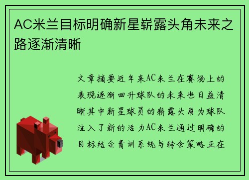 AC米兰目标明确新星崭露头角未来之路逐渐清晰