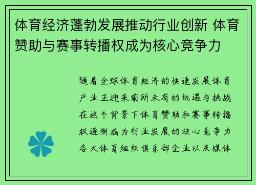 体育经济蓬勃发展推动行业创新 体育赞助与赛事转播权成为核心竞争力